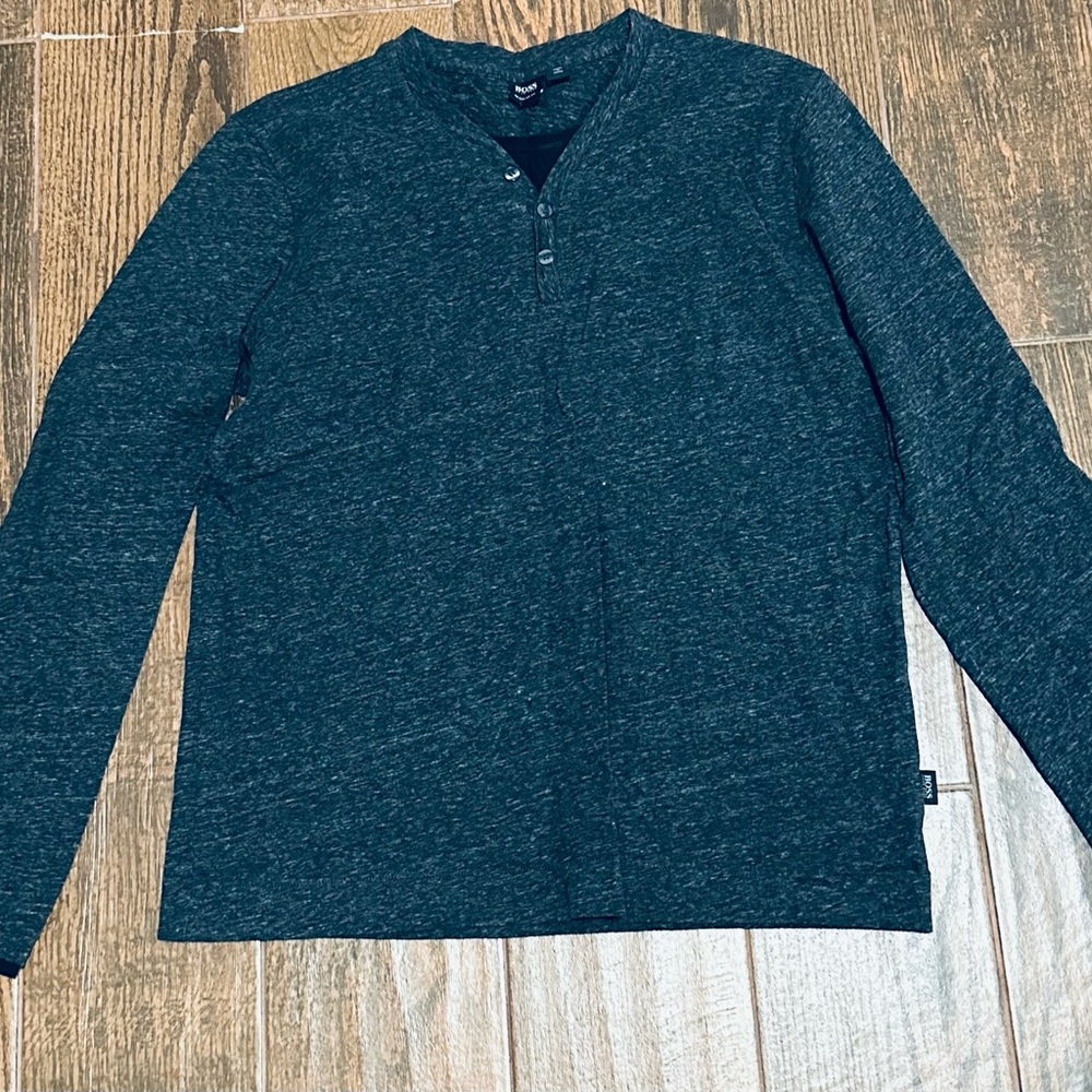 Boss Men's Long Sleeve Henley - Dark Heather Green
